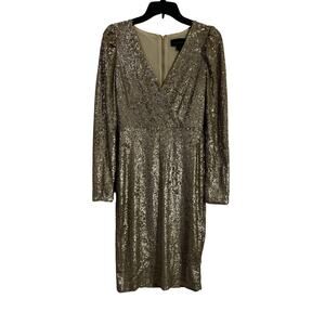 Donna Karan Women's Sequin Puff Sleeve Cocktail Dress In Pale Gold 8 NWT $495